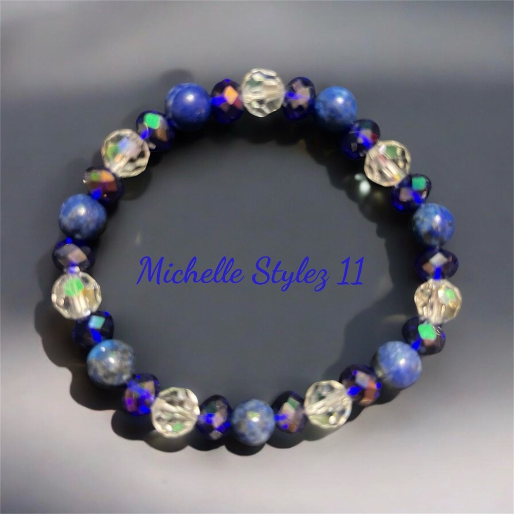 Lapis Lazuli and Clear Crystal Bracelet